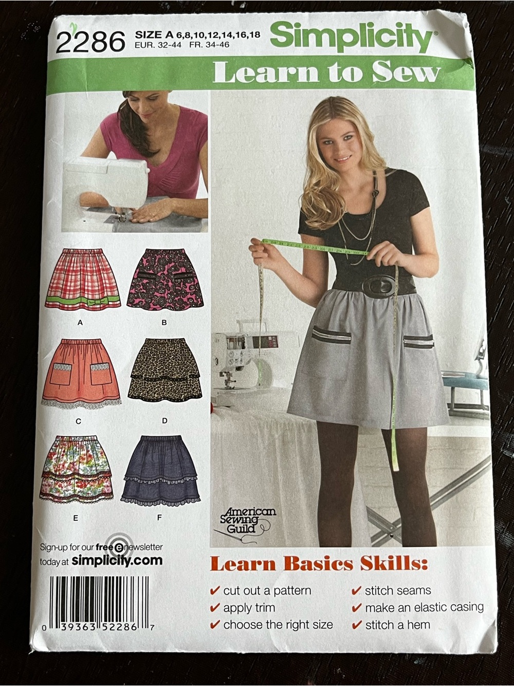 Uncut Simplicity Learn to Sew Skirt Sewing Pattern A-Line Mini Sizes 6-18